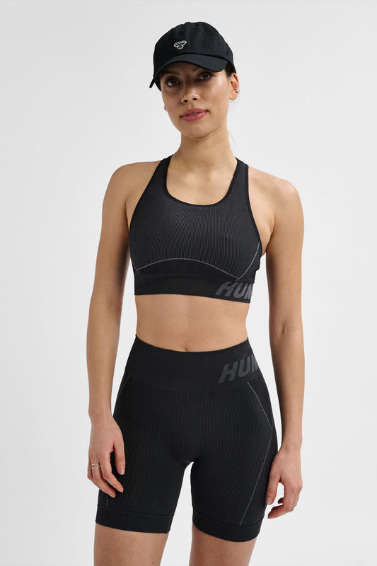 HUMMEL - Hmlte Christel Seamless Sports Top - Black/asphalt Melange