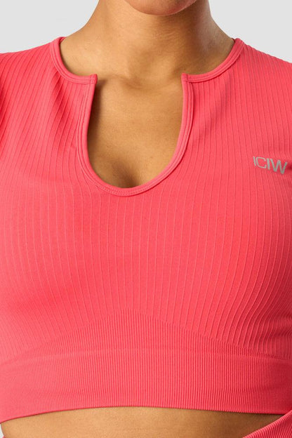 ICANIWILL - Ribbed Define Seamless Cropped T-shirt - Coral Red