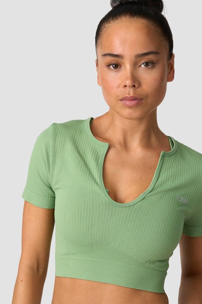 ICANIWILL - Ribbed Define Seamless Cropped T-shirt - Light Green