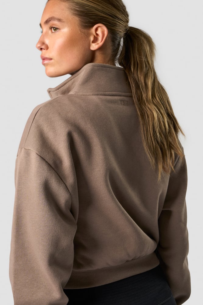 nimble cropped 1/4 zip autumn brown